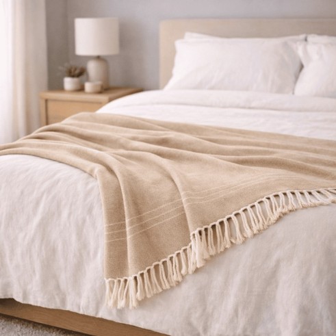 Plaid Foulard multiusos con flecos — Algodón y poliéster para sofá y cama