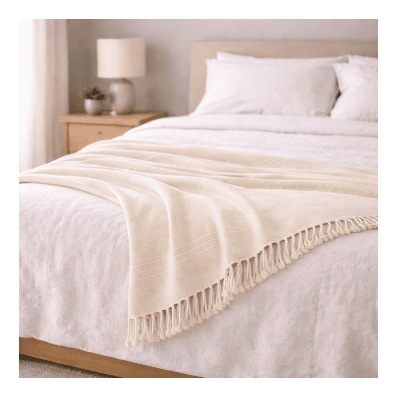 Plaid Foulard multiusos con flecos — Algodón y poliéster para sofá y cama