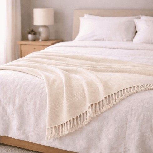 Plaid Foulard multiusos con flecos — Algodón y poliéster para sofá y cama