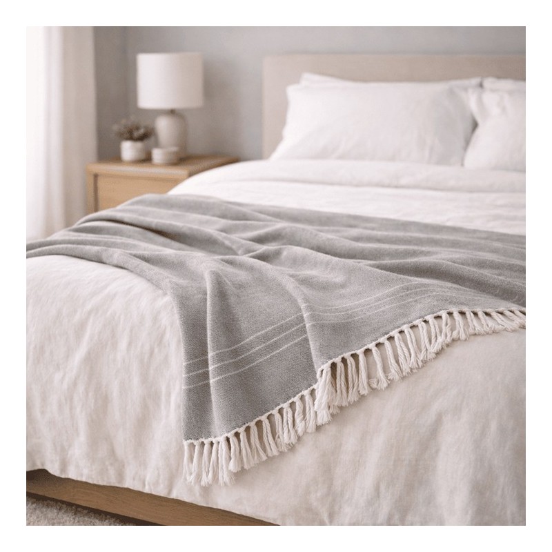 Plaid Foulard multiusos con flecos — Algodón y poliéster para sofá y cama