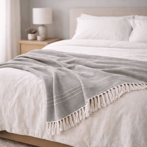 Plaid Foulard multiusos con flecos — Algodón y poliéster para sofá y cama