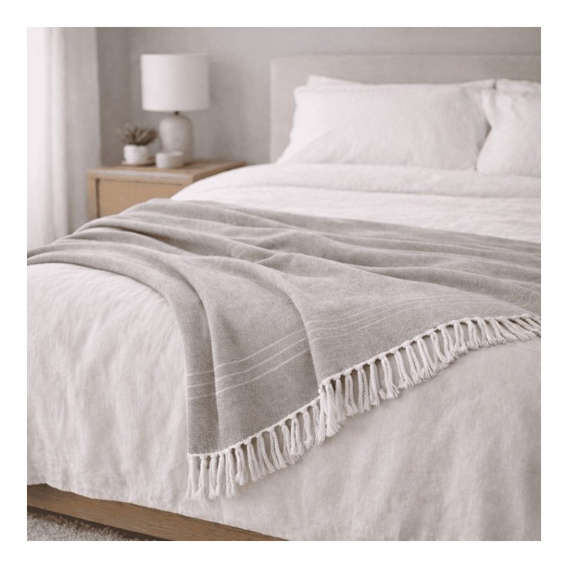 Plaid Foulard multiusos con flecos — Algodón y poliéster para sofá y cama Plaid Foulard multiusos con flecos — Algodón y poliéster para sofá y cama