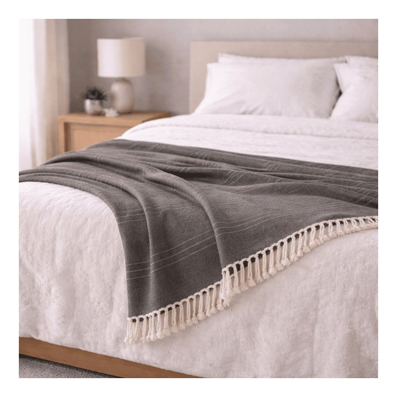 Plaid Foulard multiusos con flecos — Algodón y poliéster para sofá y cama