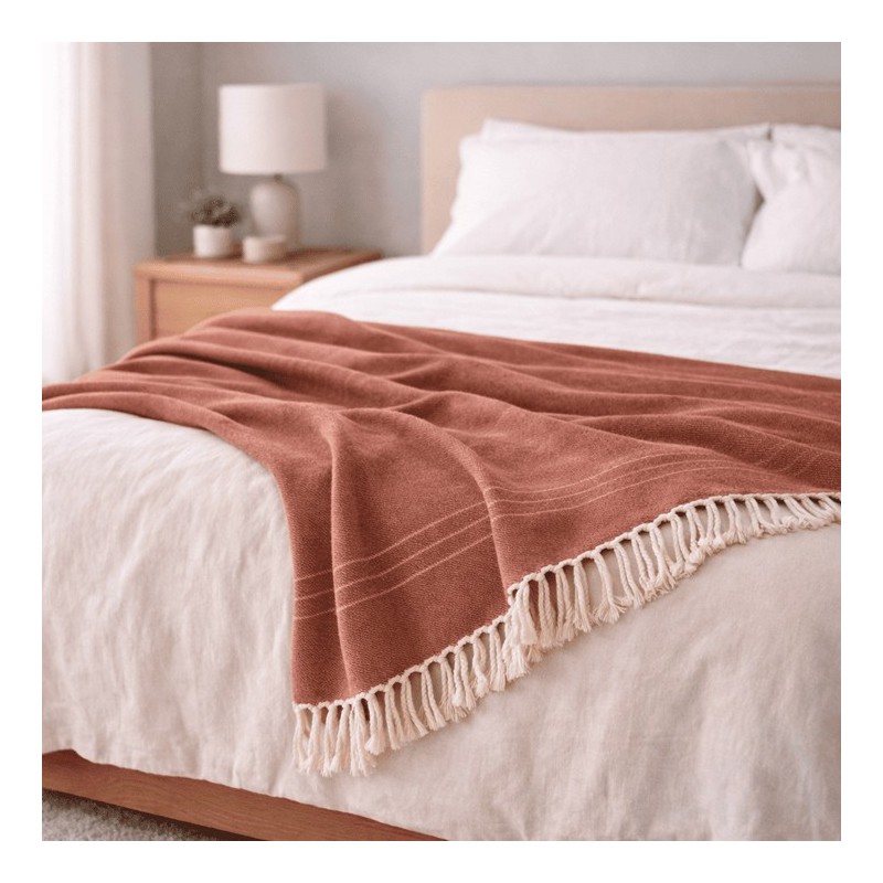 Plaid Foulard multiusos con flecos — Algodón y poliéster para sofá y cama Plaid Foulard multiusos con flecos — Algodón y poliéster para sofá y cama