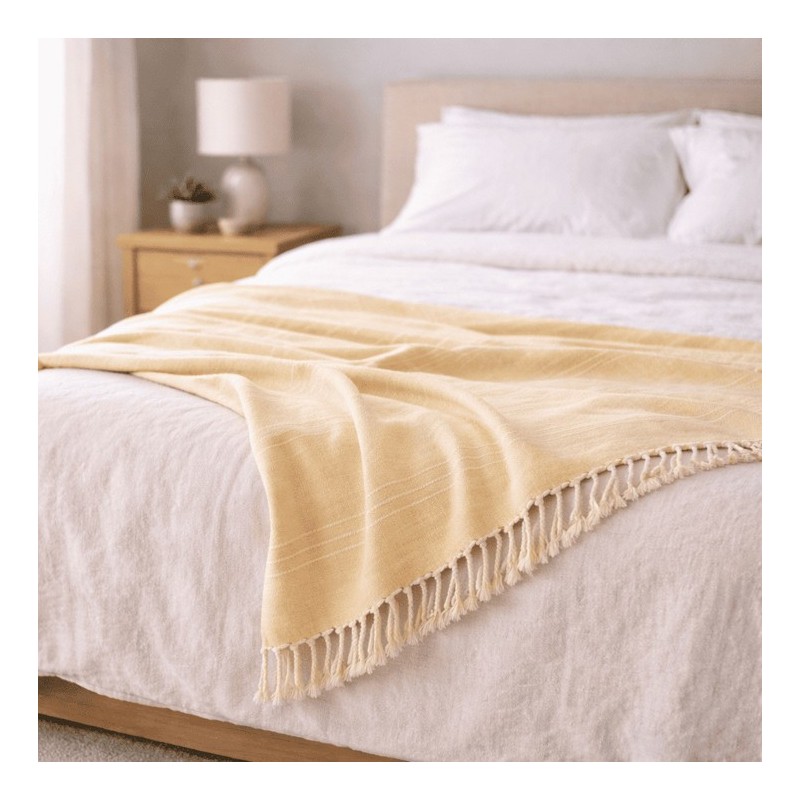 Plaid Foulard multiusos con flecos — Algodón y poliéster para sofá y cama