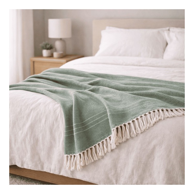 Plaid Foulard multiusos con flecos — Algodón y poliéster para sofá y cama Plaid Foulard multiusos con flecos — Algodón y poliéster para sofá y cama