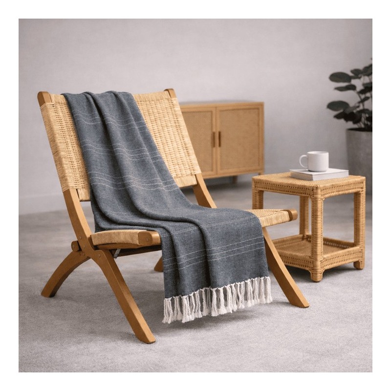 Plaid Foulard multiusos con flecos — Algodón y poliéster para sofá y cama