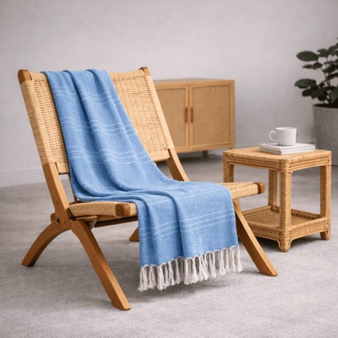 Plaid Foulard multiusos con flecos — Algodón y poliéster para sofá y cama