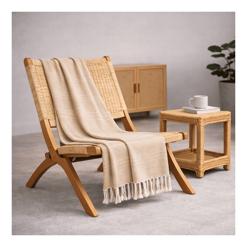 Plaid Foulard multiusos con flecos — Algodón y poliéster para sofá y cama