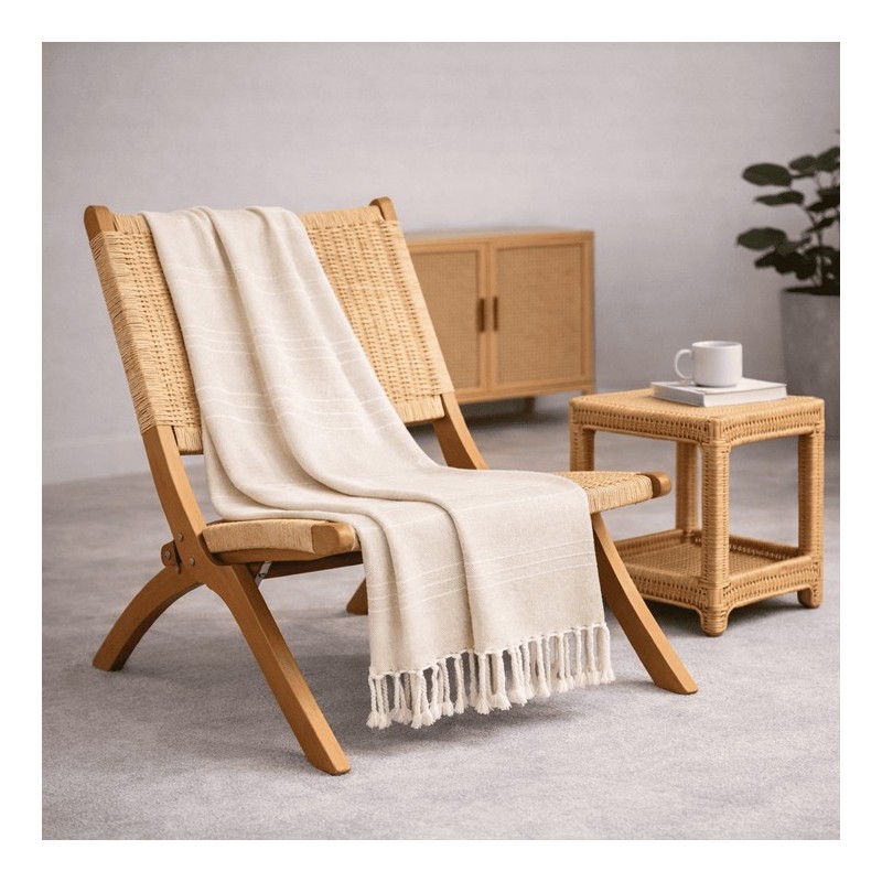 Plaid Foulard multiusos con flecos — Algodón y poliéster para sofá y cama