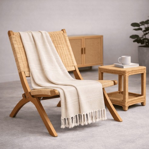 Plaid Foulard multiusos con flecos — Algodón y poliéster para sofá y cama