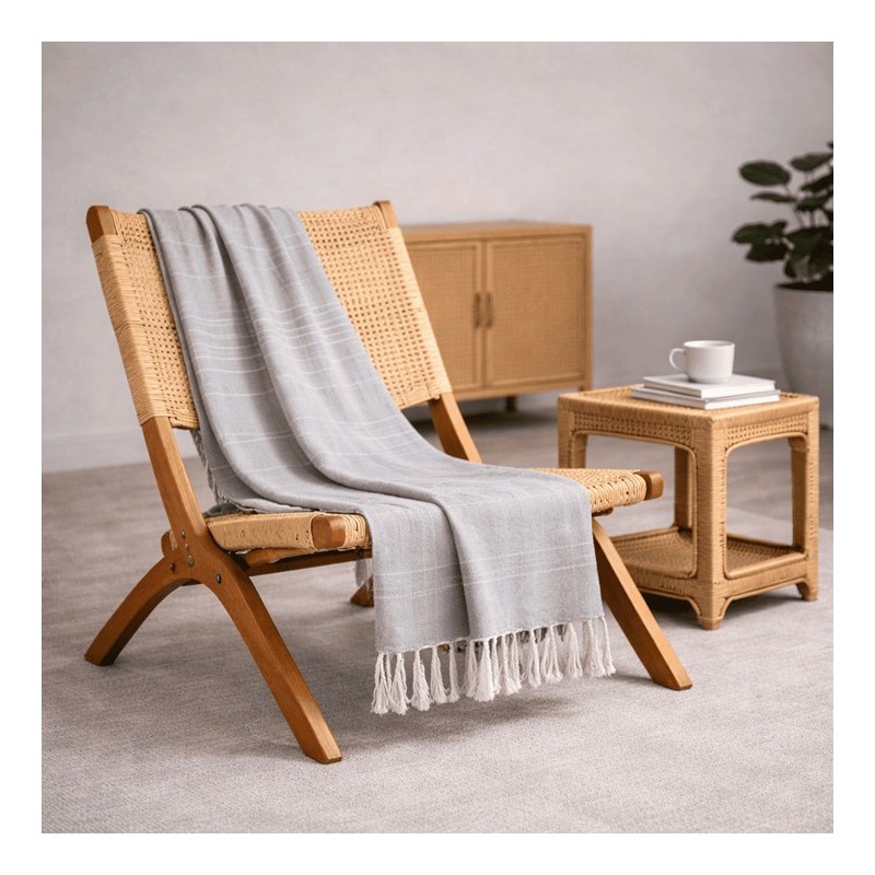 Plaid Foulard multiusos con flecos — Algodón y poliéster para sofá y cama