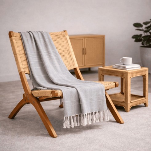 Plaid Foulard multiusos con flecos — Algodón y poliéster para sofá y cama