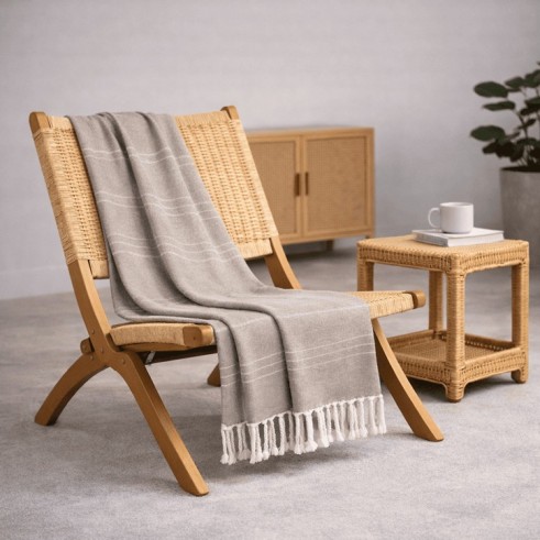 Plaid Foulard multiusos con flecos — Algodón y poliéster para sofá y cama