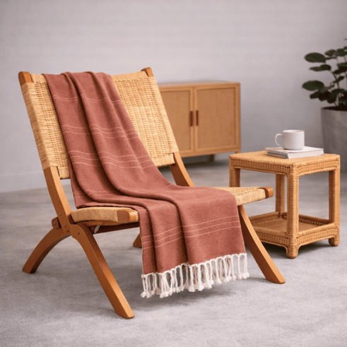 Plaid Foulard multiusos con flecos — Algodón y poliéster para sofá y cama