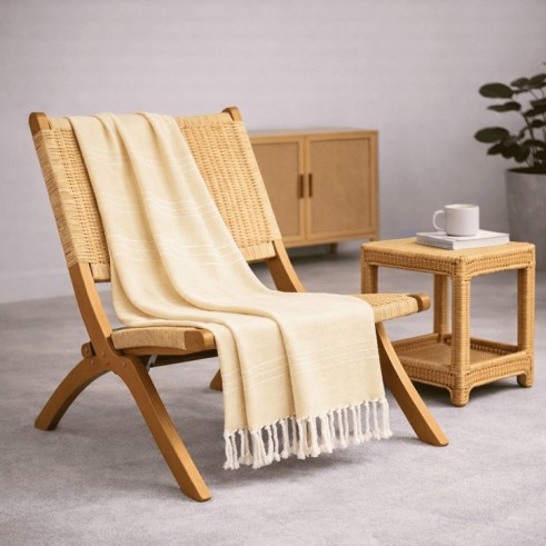 Plaid Foulard multiusos con flecos — Algodón y poliéster para sofá y cama