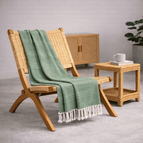 Plaid Foulard multiusos con flecos — Algodón y poliéster para sofá y cama