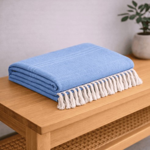 Plaid Foulard multiusos con flecos — Algodón y poliéster para sofá y cama