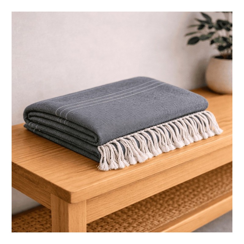 Plaid Foulard multiusos con flecos — Algodón y poliéster para sofá y cama