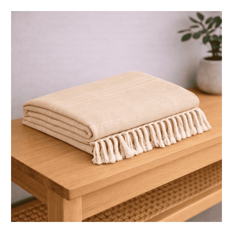 Plaid Foulard multiusos con flecos — Algodón y poliéster para sofá y cama