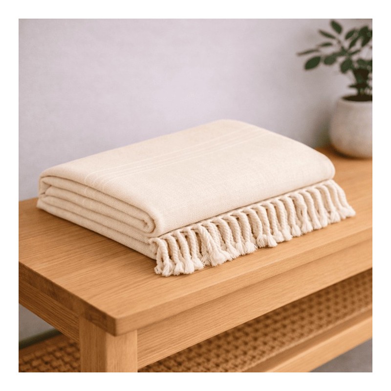 Plaid Foulard multiusos con flecos — Algodón y poliéster para sofá y cama