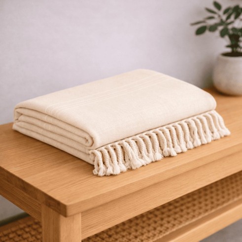 Plaid Foulard multiusos con flecos — Algodón y poliéster para sofá y cama