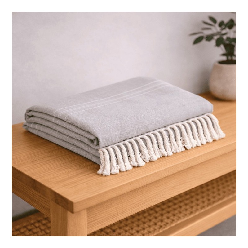 Plaid Foulard multiusos con flecos — Algodón y poliéster para sofá y cama