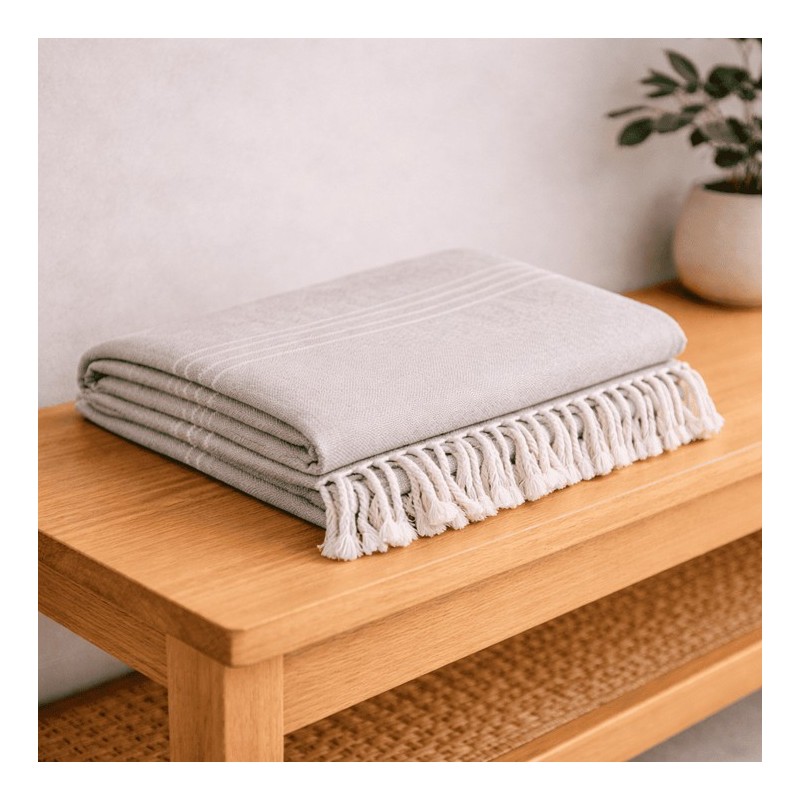 Plaid Foulard multiusos con flecos — Algodón y poliéster para sofá y cama Plaid Foulard multiusos con flecos — Algodón y poliéster para sofá y cama