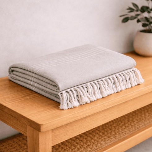 Plaid Foulard multiusos con flecos — Algodón y poliéster para sofá y cama