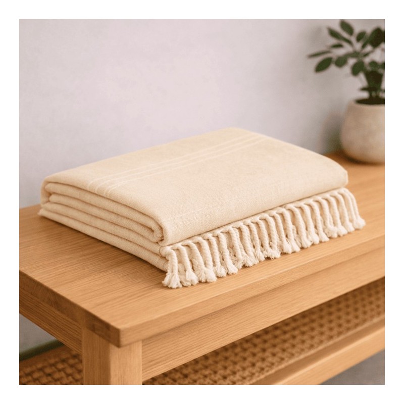 Plaid Foulard multiusos con flecos — Algodón y poliéster para sofá y cama