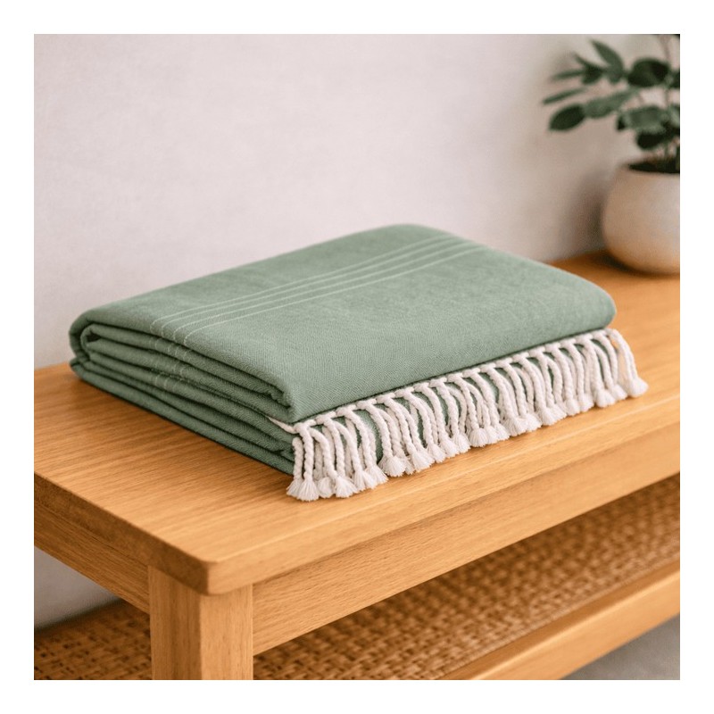 Plaid Foulard multiusos con flecos — Algodón y poliéster para sofá y cama Plaid Foulard multiusos con flecos — Algodón y poliéster para sofá y cama