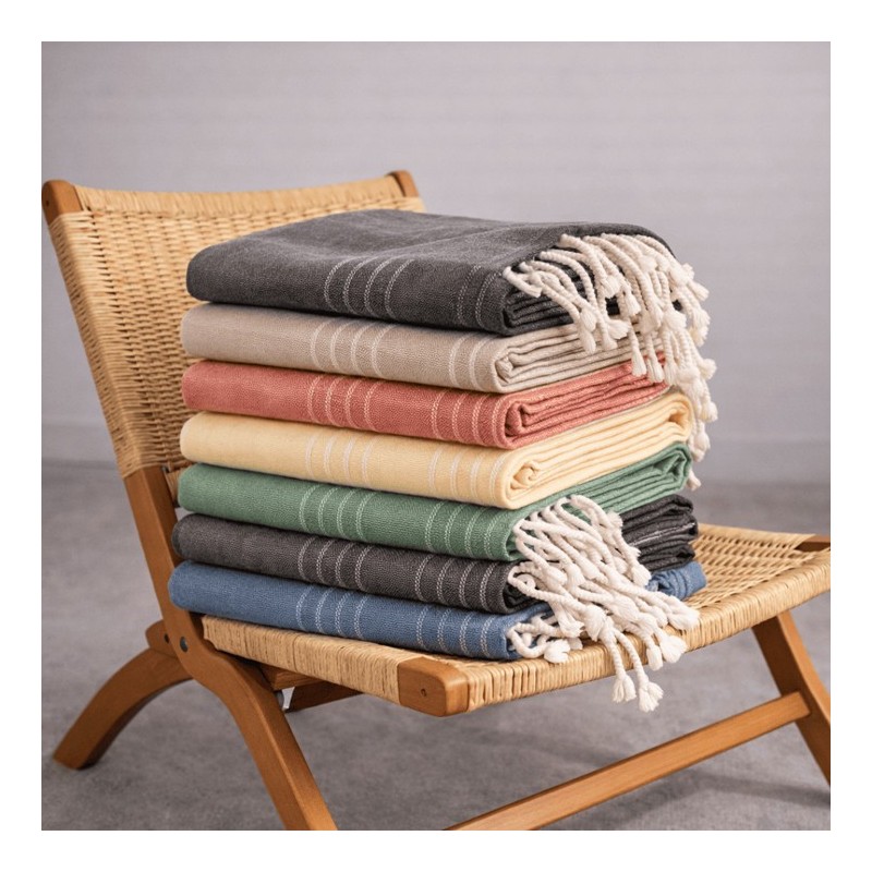 Plaid Foulard multiusos con flecos — Algodón y poliéster para sofá y cama